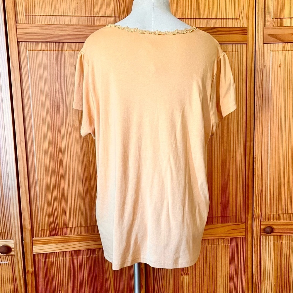 NWT CJ Banks 3X Orange 100% Cotton Embroidered Short Sleeve Shirt Casual Modest - Picture 3 of 8
